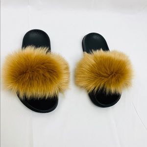 Brown Soft Fur Slides